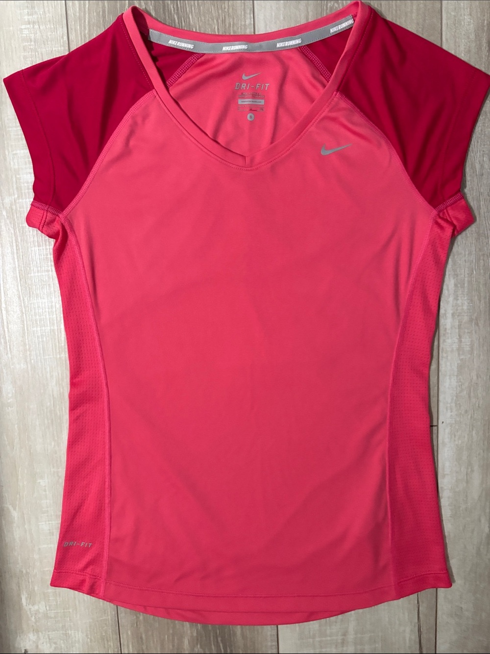 Nike Women's Pink Short-Sleeve Dri-FIT Tee with Dark Pink Cap Sleeves